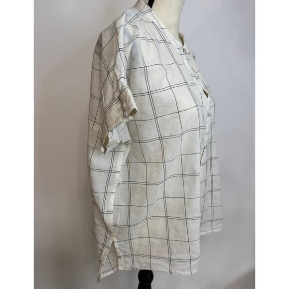 Madewell Lakeline White Ivory Cotton Windowpane Popover Short Sleeve Top Size L - Picture 3 of 8